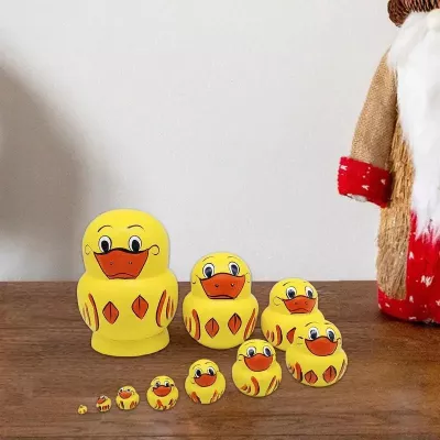 10pcs Stacking Dolls Handmade DIY Paint Yellow Duck